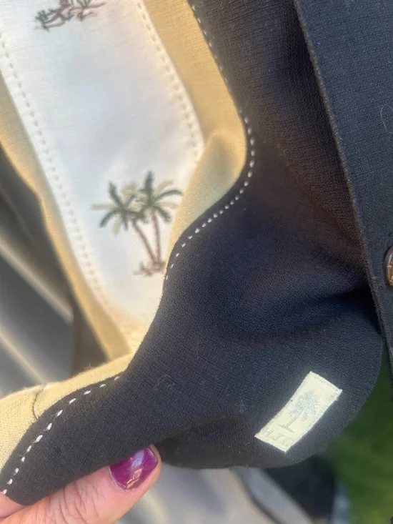 Tropical Palm Embroidered Cuban Shirt - Black & Cream - Picture 3 of 4